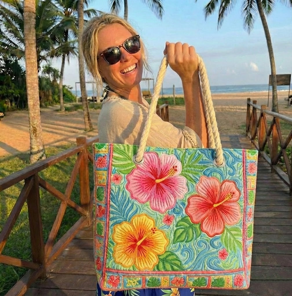 Handmade Beach Bag - Tropical Bloom